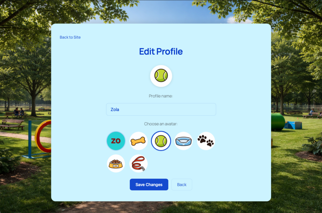 ProfileSwitch edit profile panel with name and avatar selection