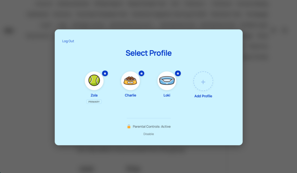 Screenshot of the Select Profile page